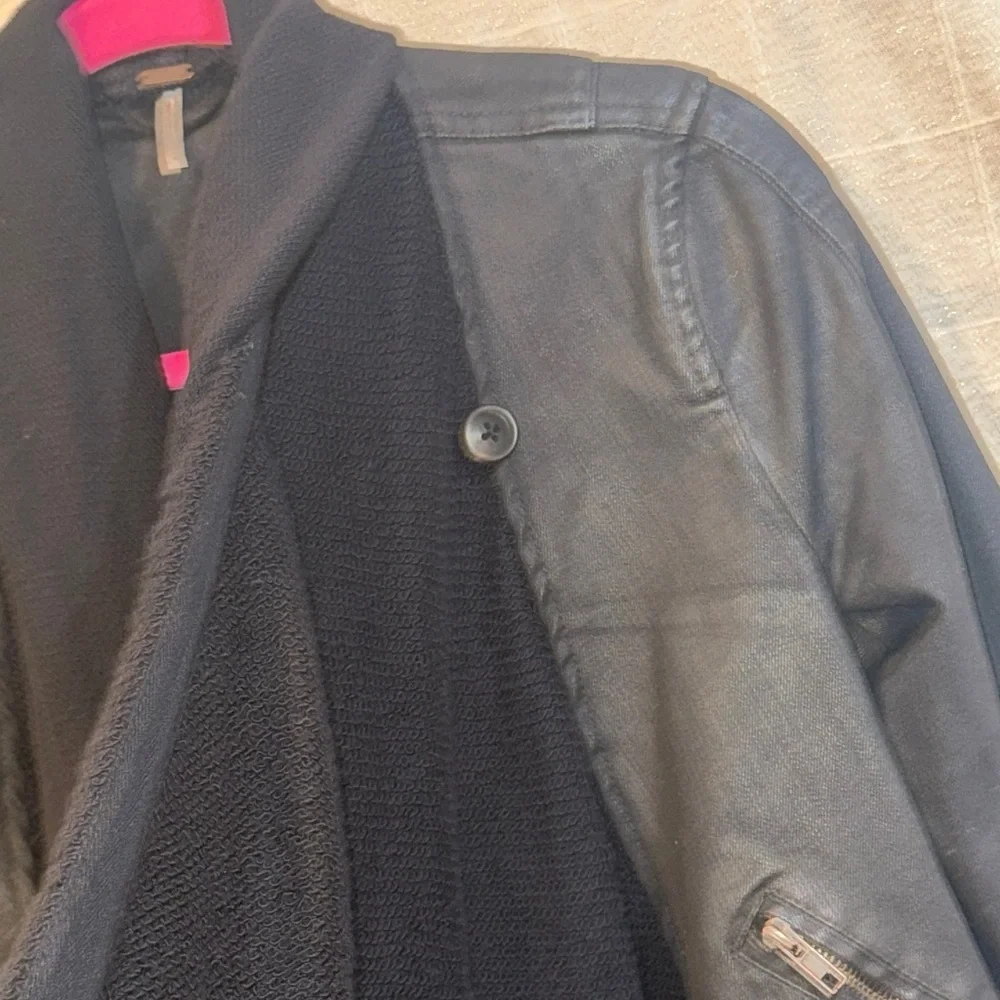 Free People Black Leather Jacket with Scarf Detail - Picture 3 of 6